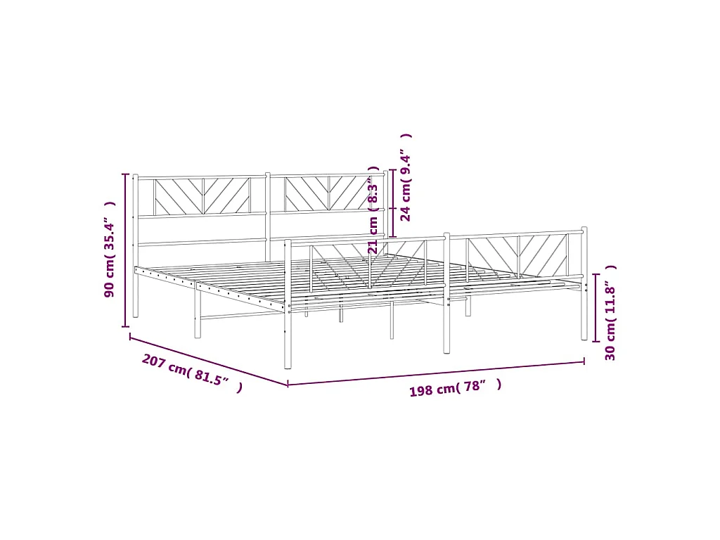 Cadre de lit métal sans matelas avec pied de lit noir 193x203cm