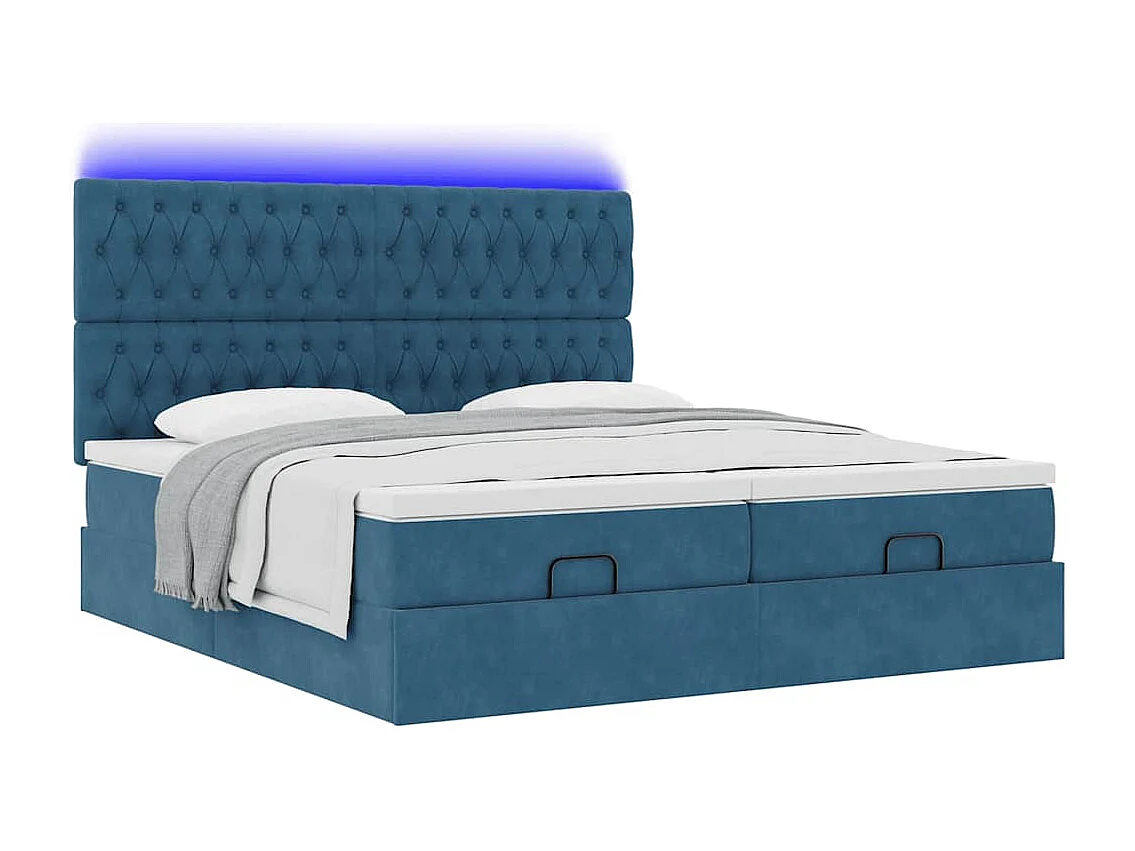 Pouf Letto con Materassi e LED Blu Scuro 200x200cm Velluto