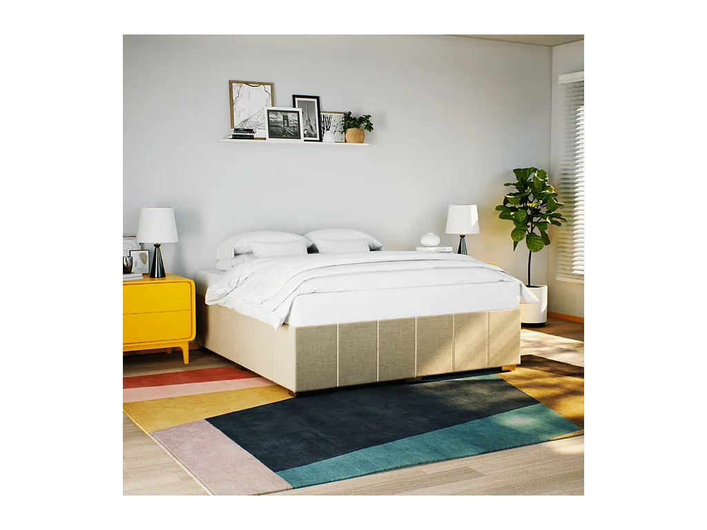 Cadre de lit sans matelas crème 200x200 cm tissu