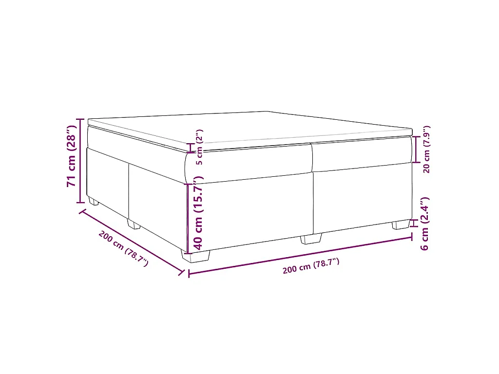 Cama box spring con colchón terciopelo azul oscuro 200x200 cm