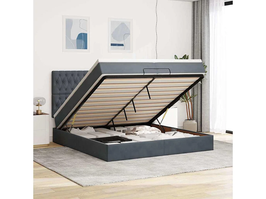Ottoman bed met matrassen 200x200cm fluweel donkergrijs