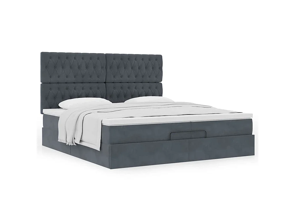 Cadre de lit ottoman avec matelas gris foncé 200x200 cm velours