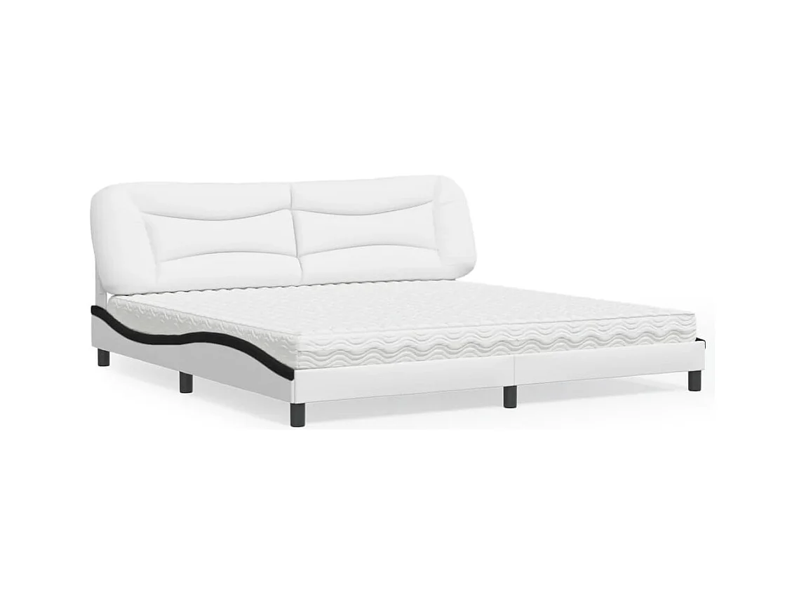 Lit avec matelas Hvar blanc et noir 200x200 cm similicuir