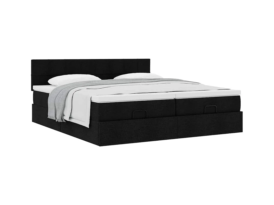 Cadre de lit ottoman avec matelas noir 200x200cm tissu