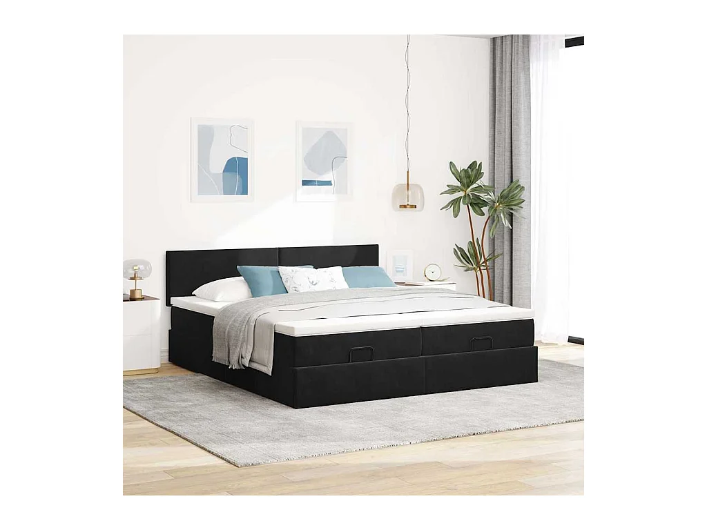 Cadre de lit ottoman avec matelas noir 200x200cm velours