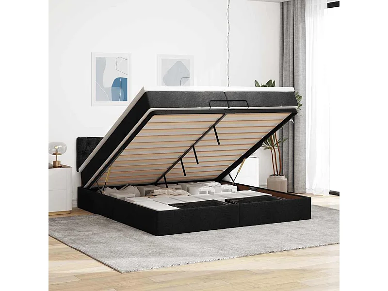 Ottoman-Bett mit Matratzen & LEDs Schwarz 200x200 cm Stoff