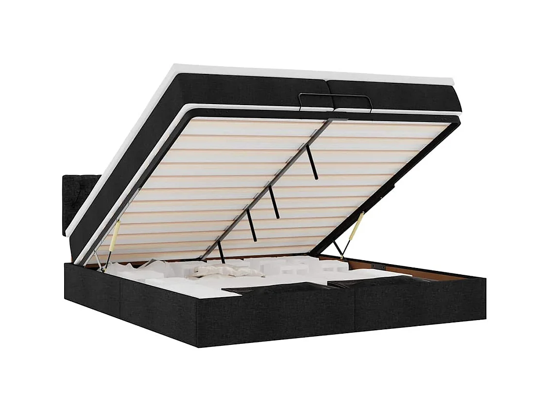 Cadre de lit ottoman avec matelas noir 200x200cm tissu