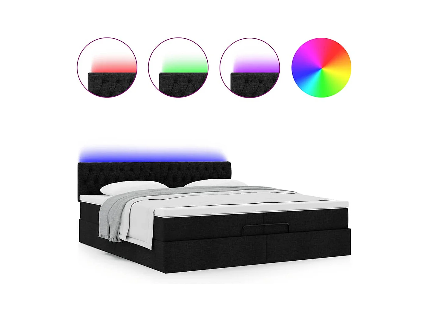 Cadre de lit ottoman avec matelas noir 200x200cm tissu