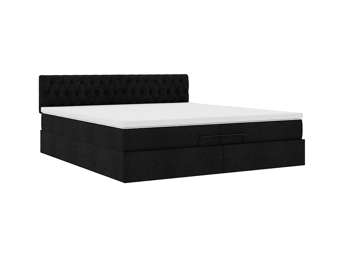Cadre de lit ottoman avec matelas noir 200x200cm tissu