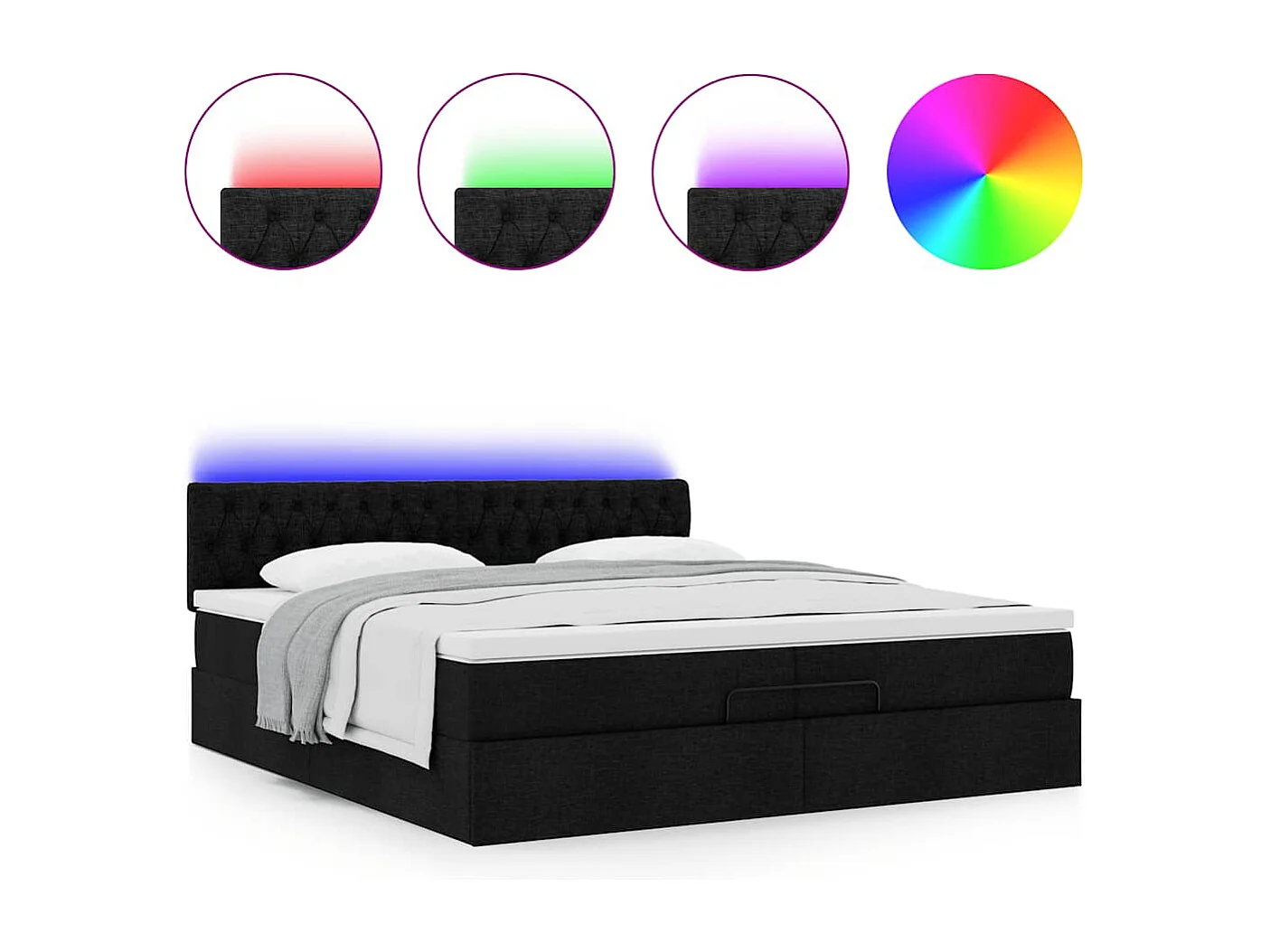 Estructura de cama otomana con colchones tela negra 200x200cm