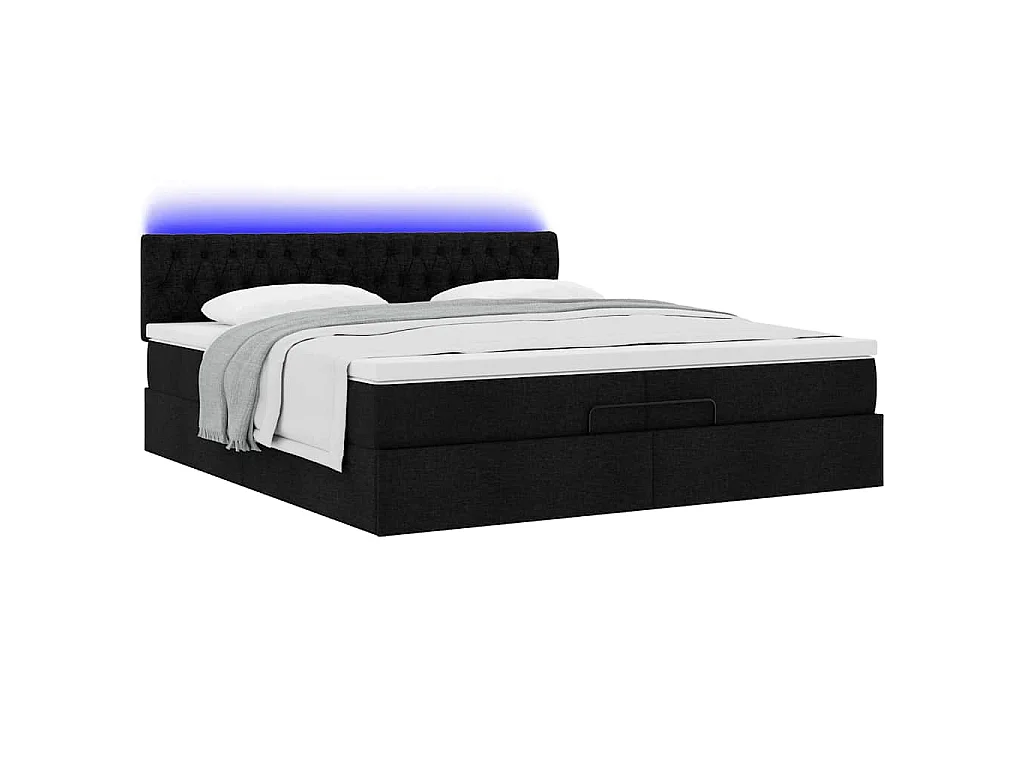 Struttura Letto Pouf con Materassi Nero 200x200 cm in Tessuto