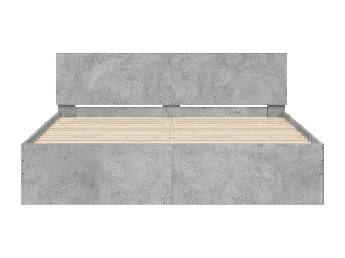 Cadre de lit avec tête de lit et LED gris béton 150x200 cm