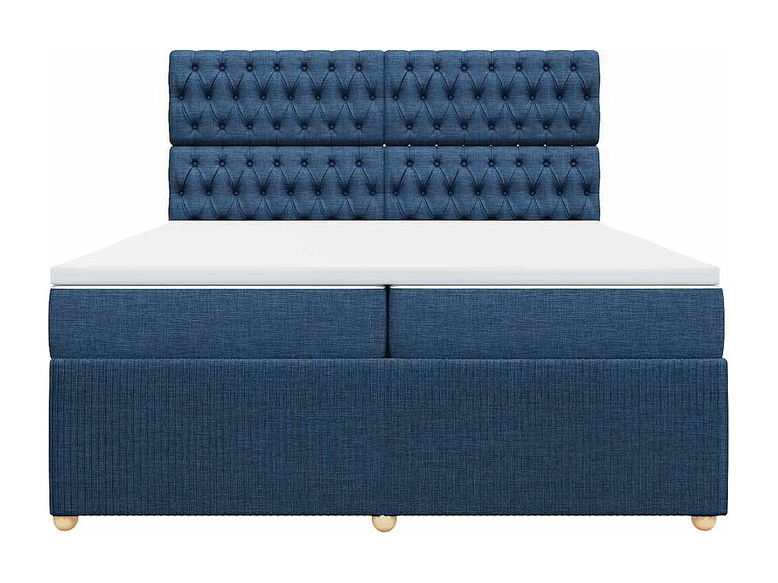 Cama box spring con colchón tela azul 200x200 cm