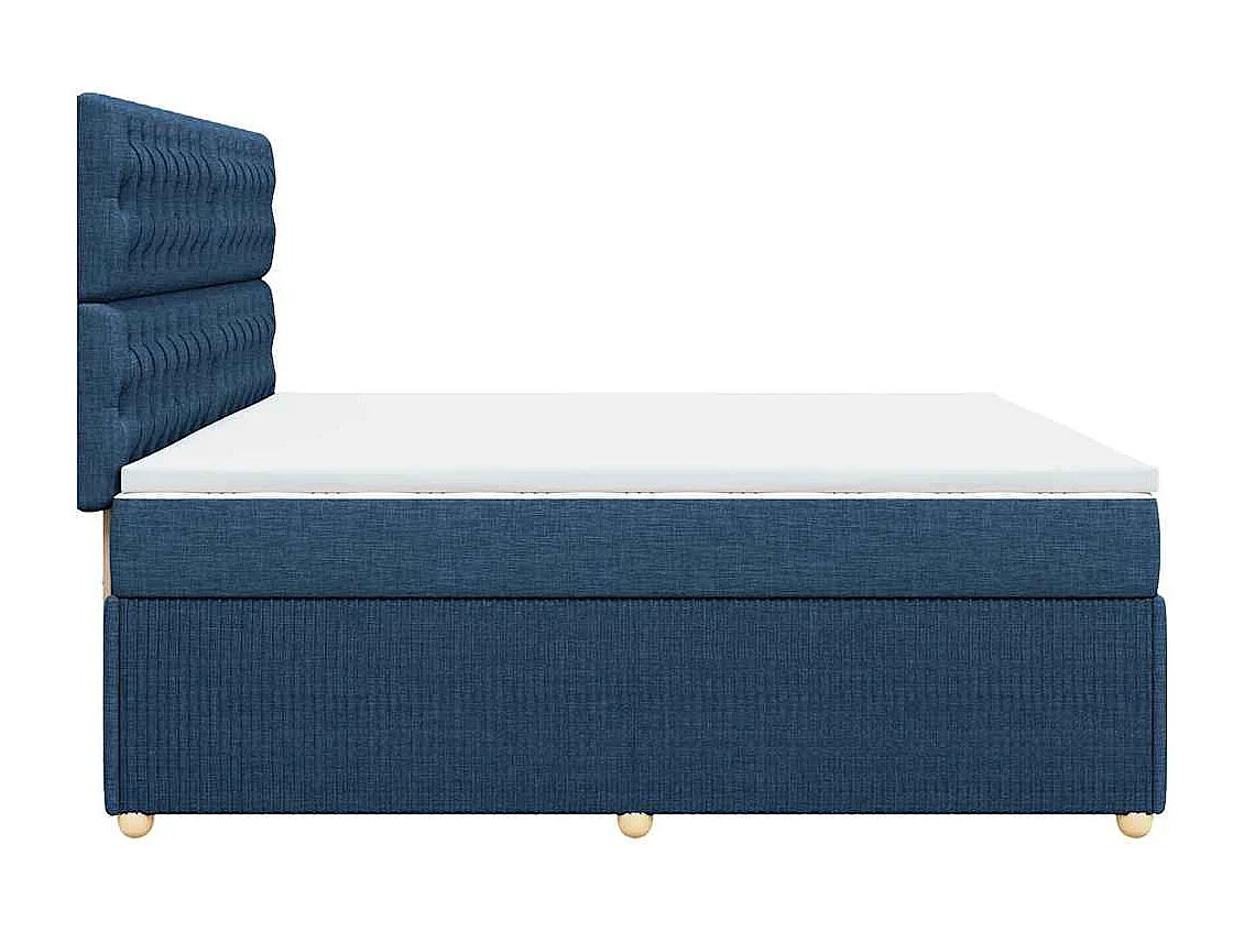 Cama box spring con colchón tela azul 200x200 cm