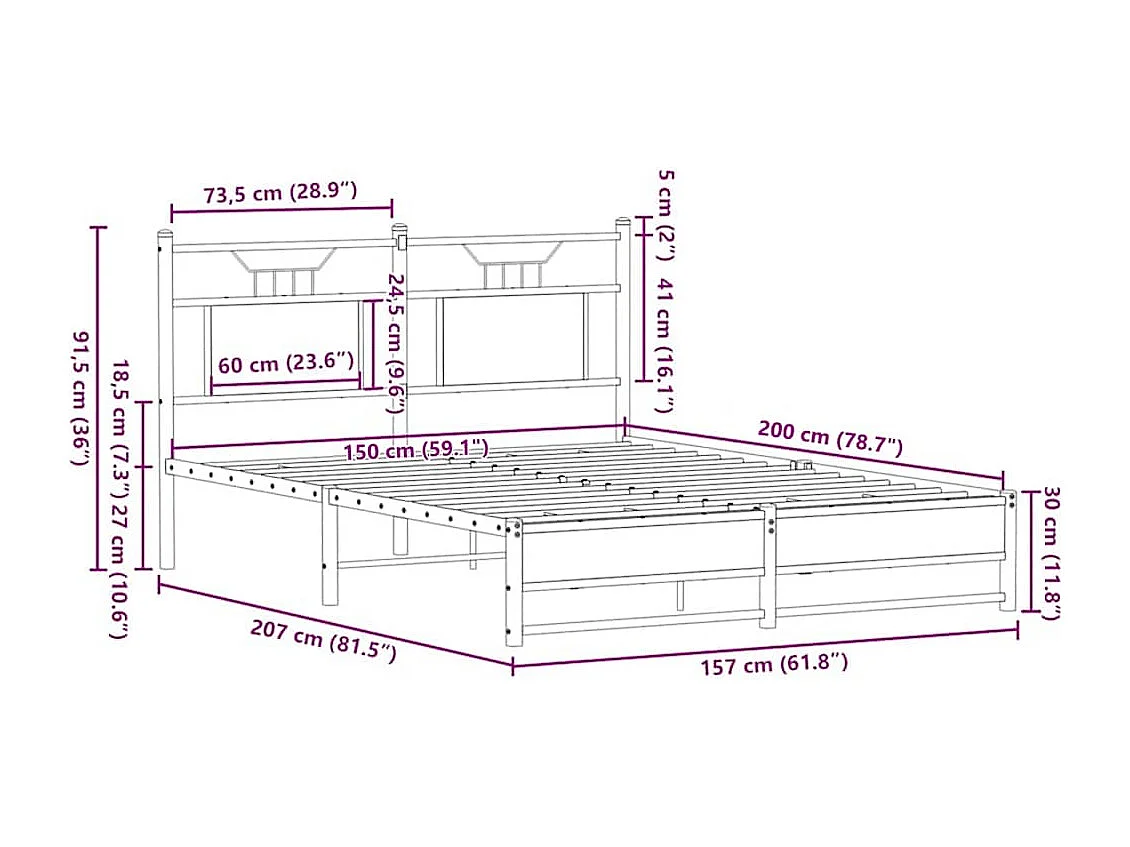 Bedframe zonder matras hout gerookt eikenkleurig 150x200 cm