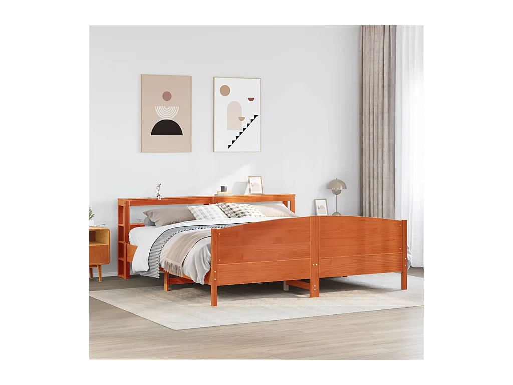 Cadre de lit sans matelas cire marron 200x200cm bois pin massif