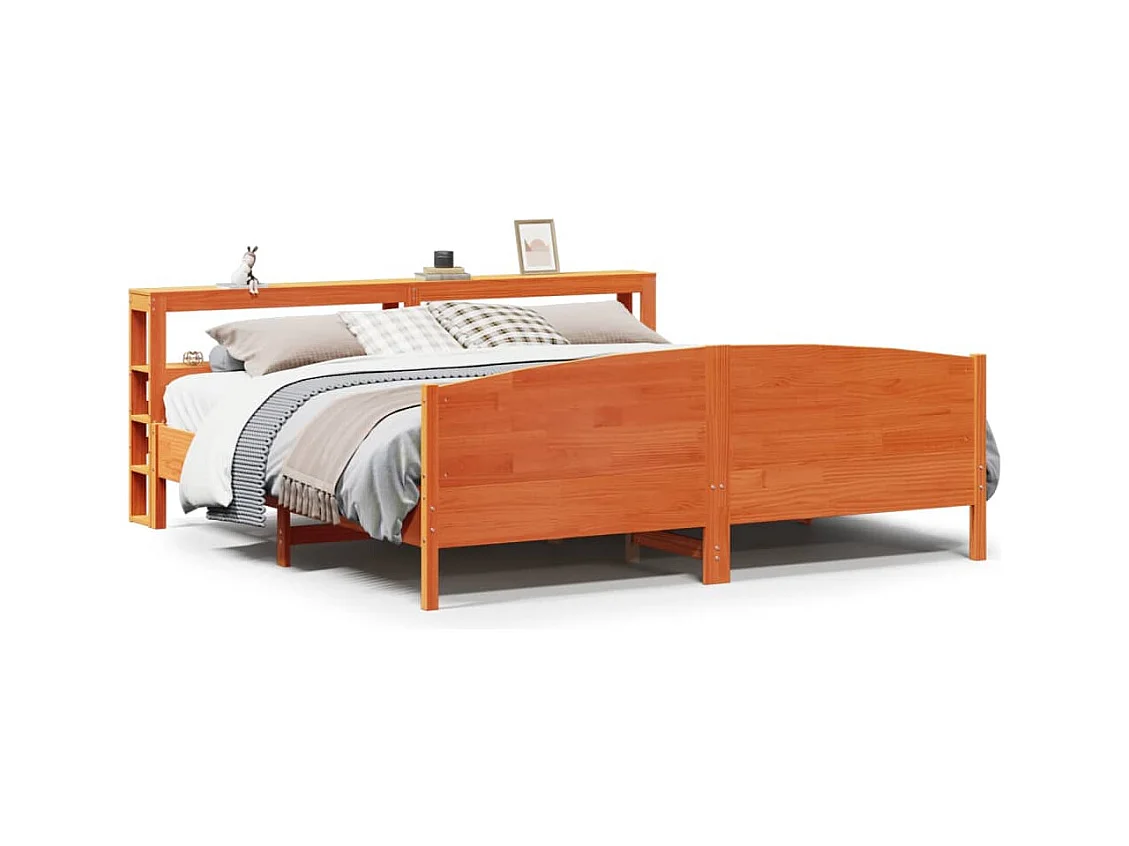 Cadre de lit sans matelas cire marron 200x200cm bois pin massif