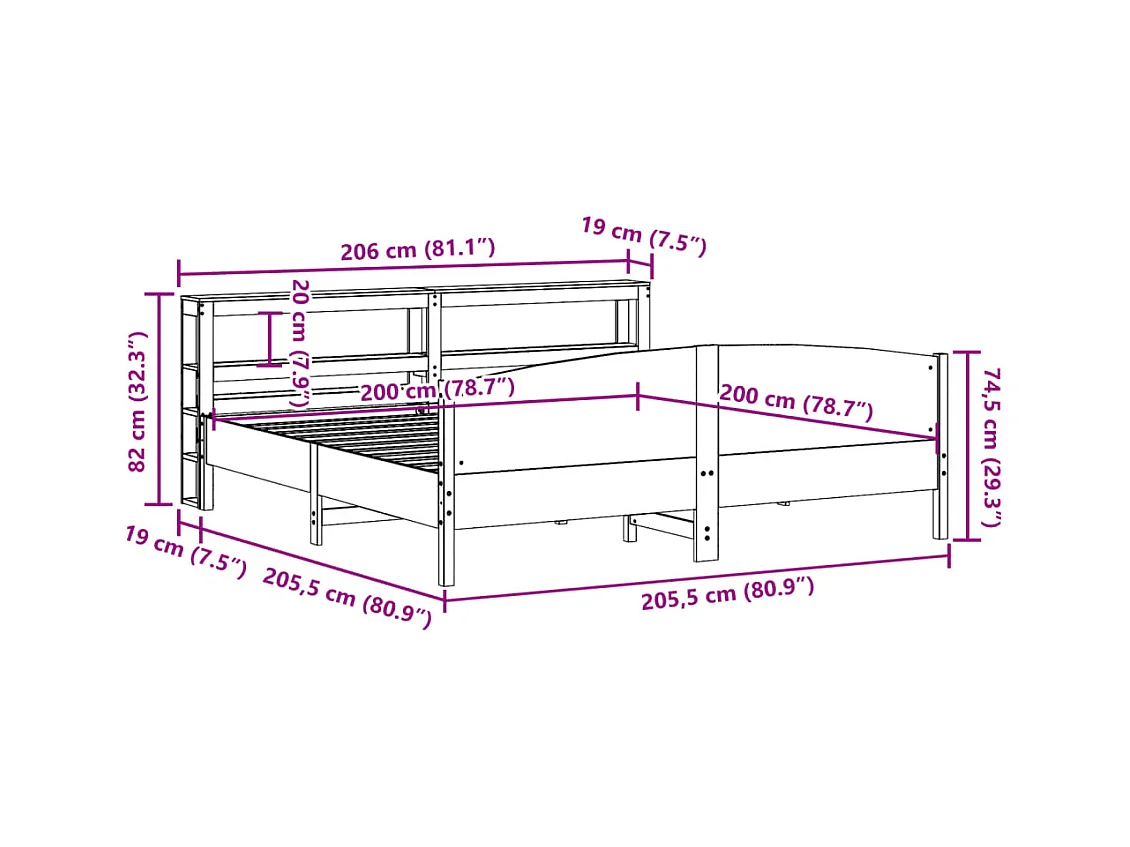 Cadre de lit sans matelas cire marron 200x200cm bois pin massif