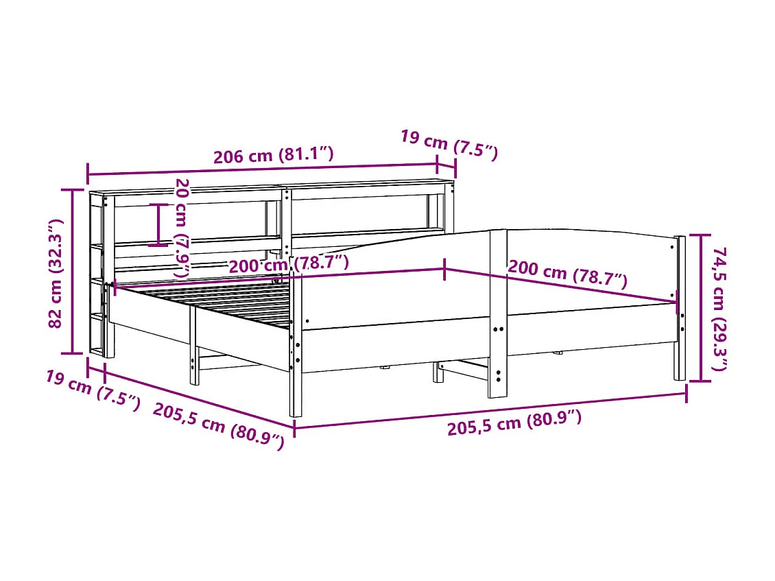 Letto senza Materasso Marrone Cera 200x200 cm in Legno di Pino