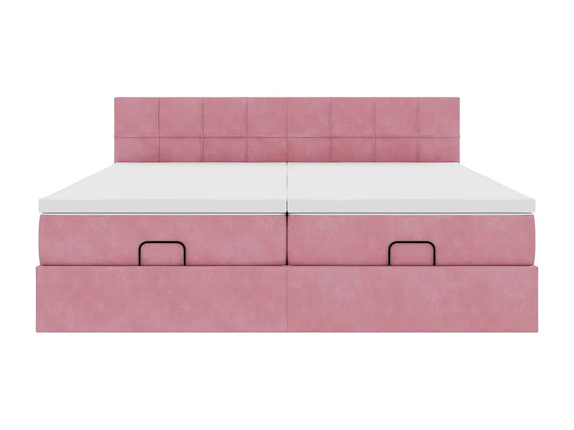 Cadre de lit ottoman avec matelas rose 200x200 cm velours