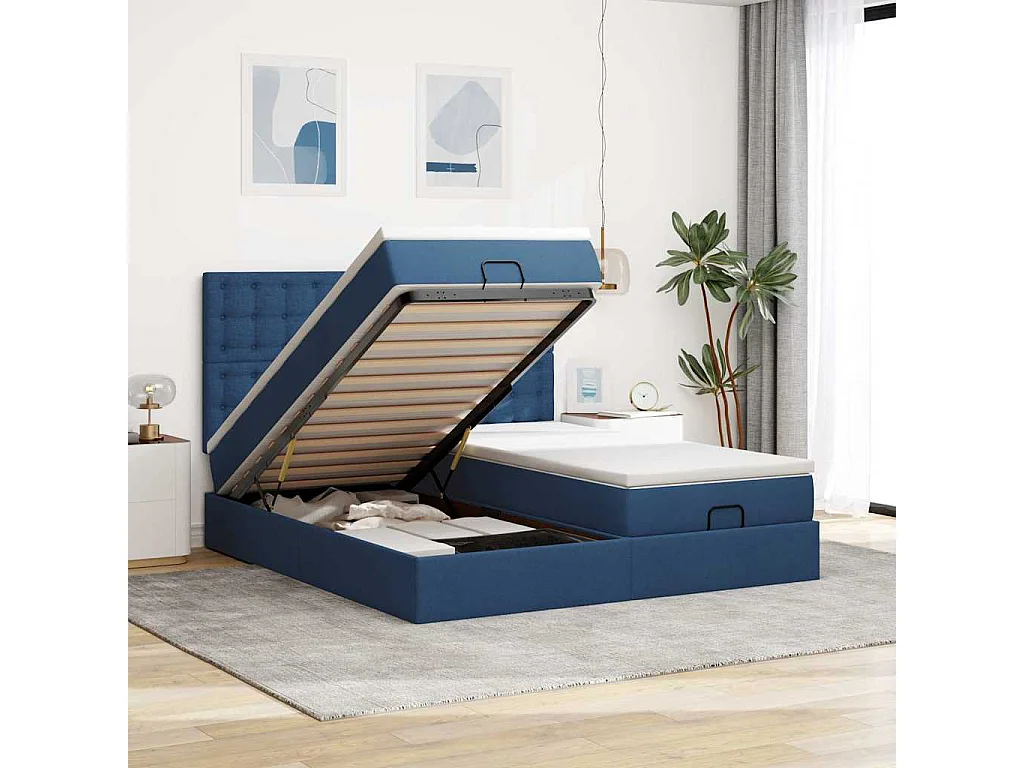 Ottoman-Bett mit Matratzen Blau 200x200 cm Stoff
