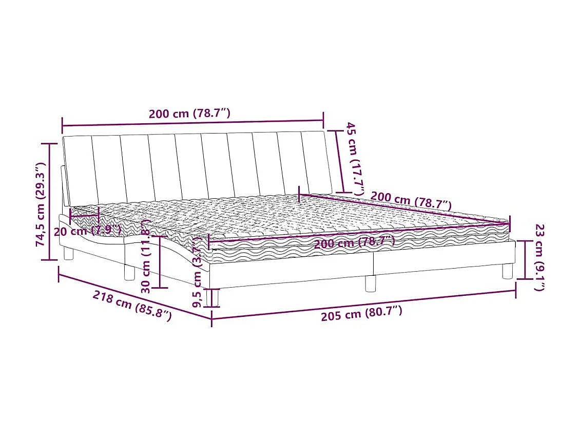Letto con Materasso Hanko Verde Scuro 200x200 cm Velluto