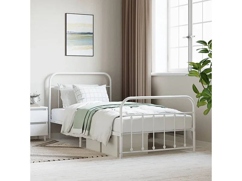 Bedframe met hoofd- en voeteneinde metaal wit 107x203 cm