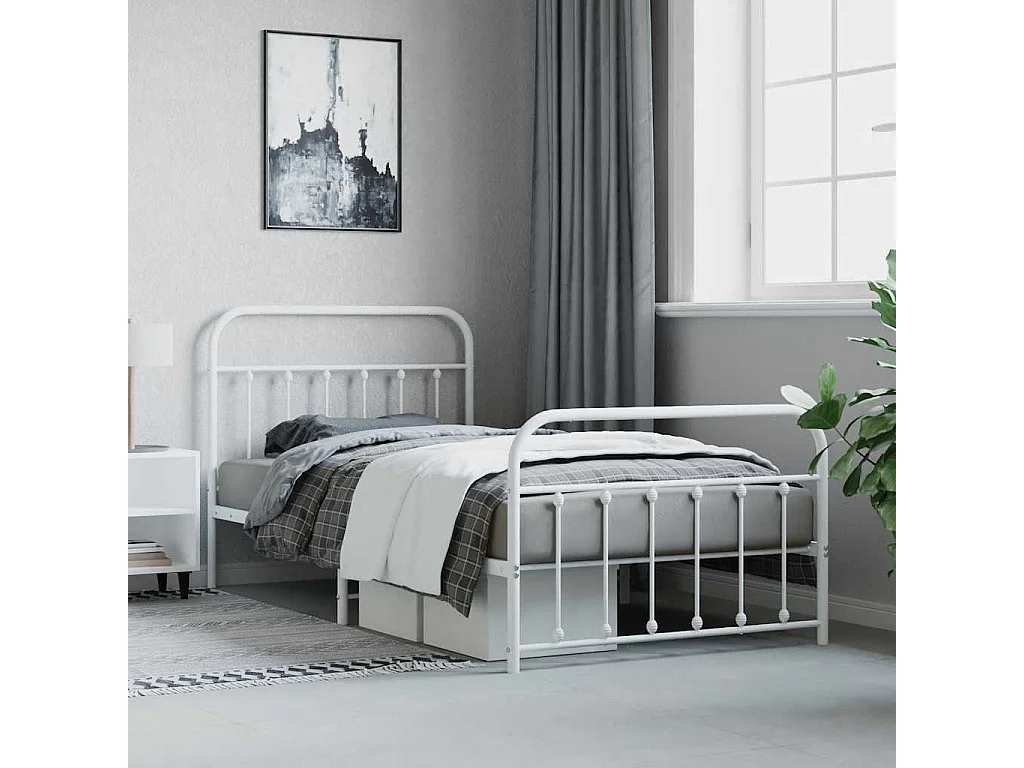 Bedframe met hoofd- en voeteneinde metaal wit 107x203 cm
