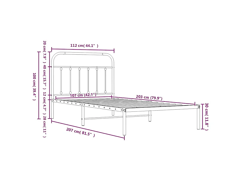 Bettgestell mit Kopf- und Fußteil Metall Weiß 107x203 cm