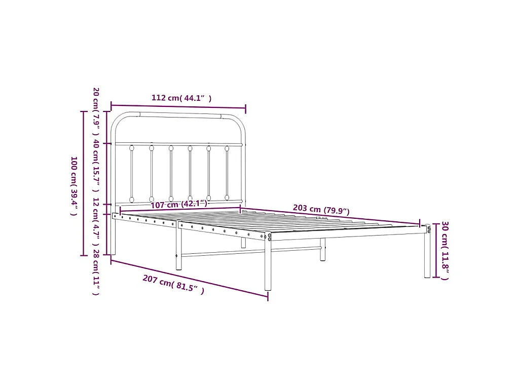 Bedframe met hoofd- en voeteneinde metaal wit 107x203 cm