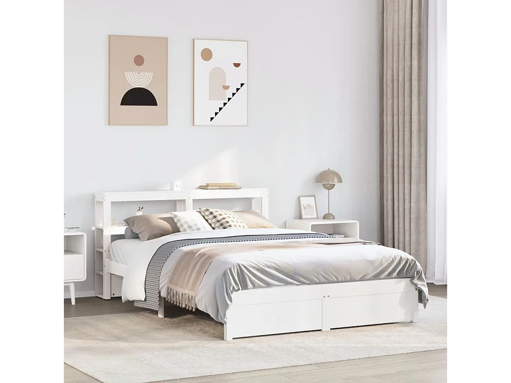 Giroletto con Testiera Bianco 150x200 cm Legno Massello di Pino