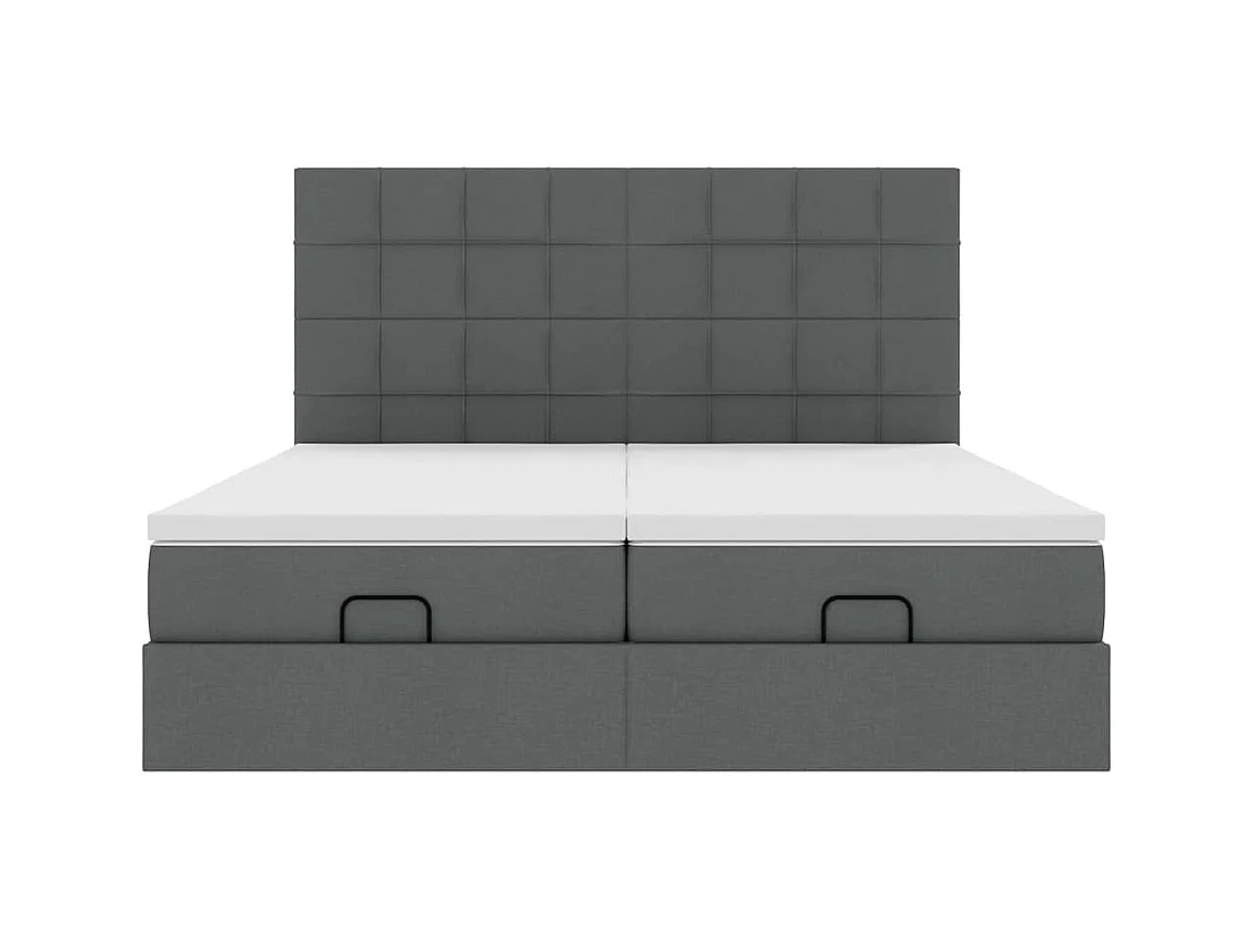 Cadre de lit ottoman avec matelas gris foncé 200x200cm tissu