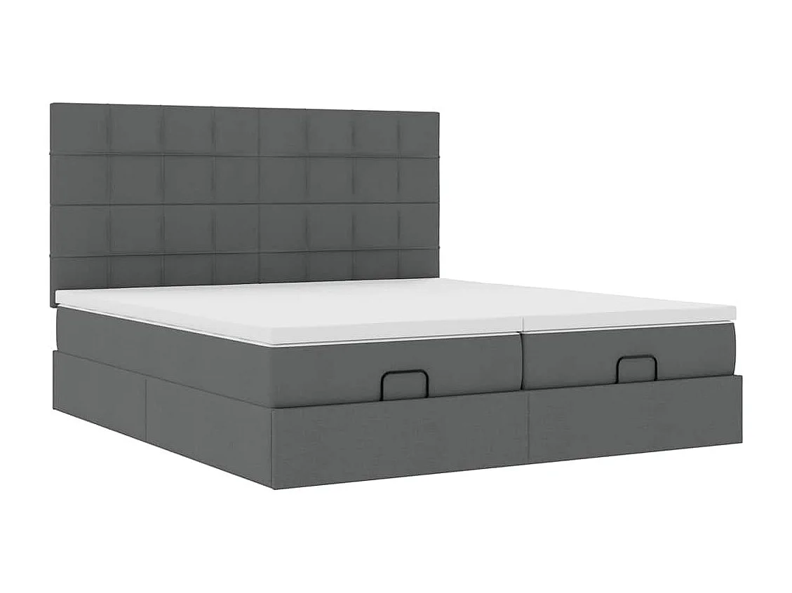Cadre de lit ottoman avec matelas gris foncé 200x200cm tissu