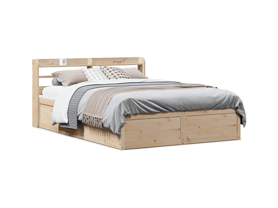 Estructura de cama con cabecero madera de pino blanco 150x200cm