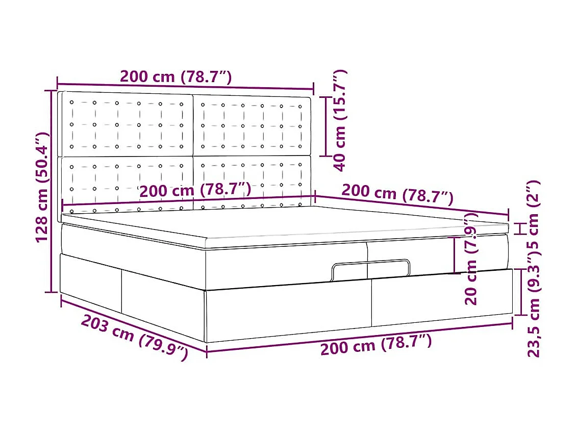 Struttura Letto Pouf con Materassi 200x200 cm Velluto