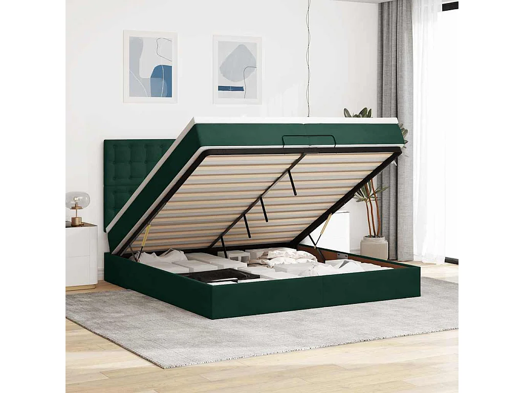 Ottoman bed met matrassen 200x200cm fluweel donkergroen