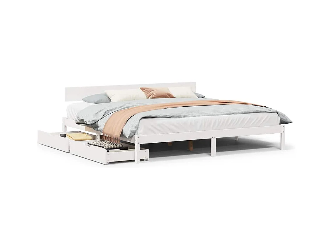 Cadre de lit sans matelas blanc 200x200 cm bois massif de pin