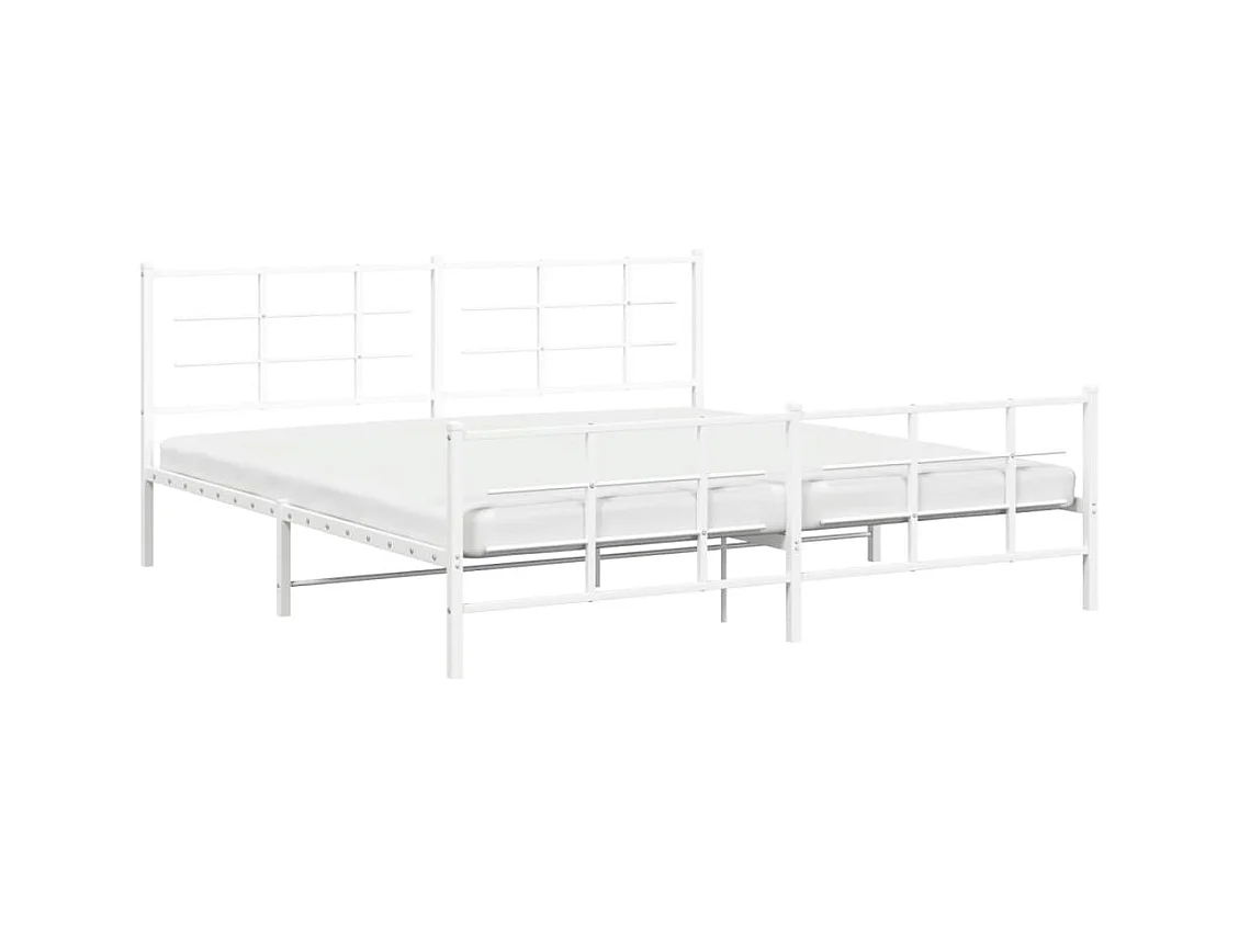 Cadre de lit métal sans matelas et pied de lit blanc 193x203 cm