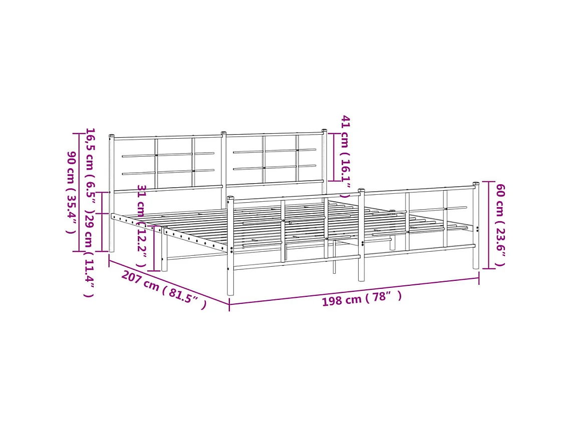Bedframe met hoofd- en voeteneinde metaal wit 193x203 cm