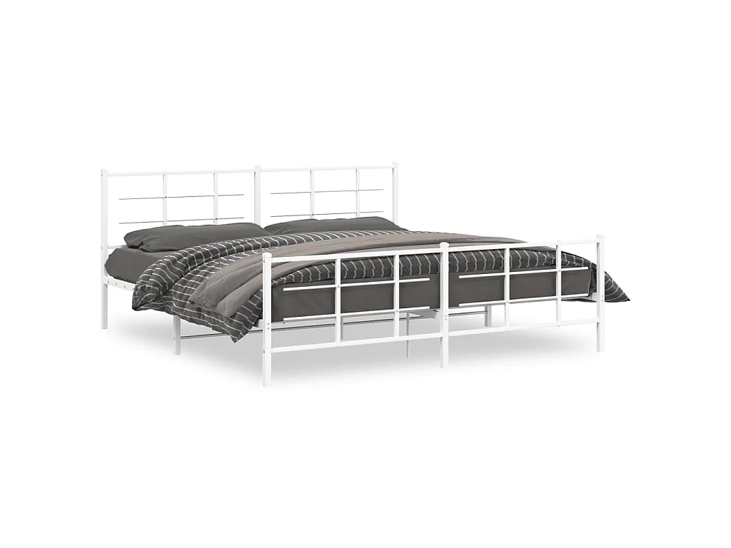 Cadre de lit métal sans matelas et pied de lit blanc 193x203 cm