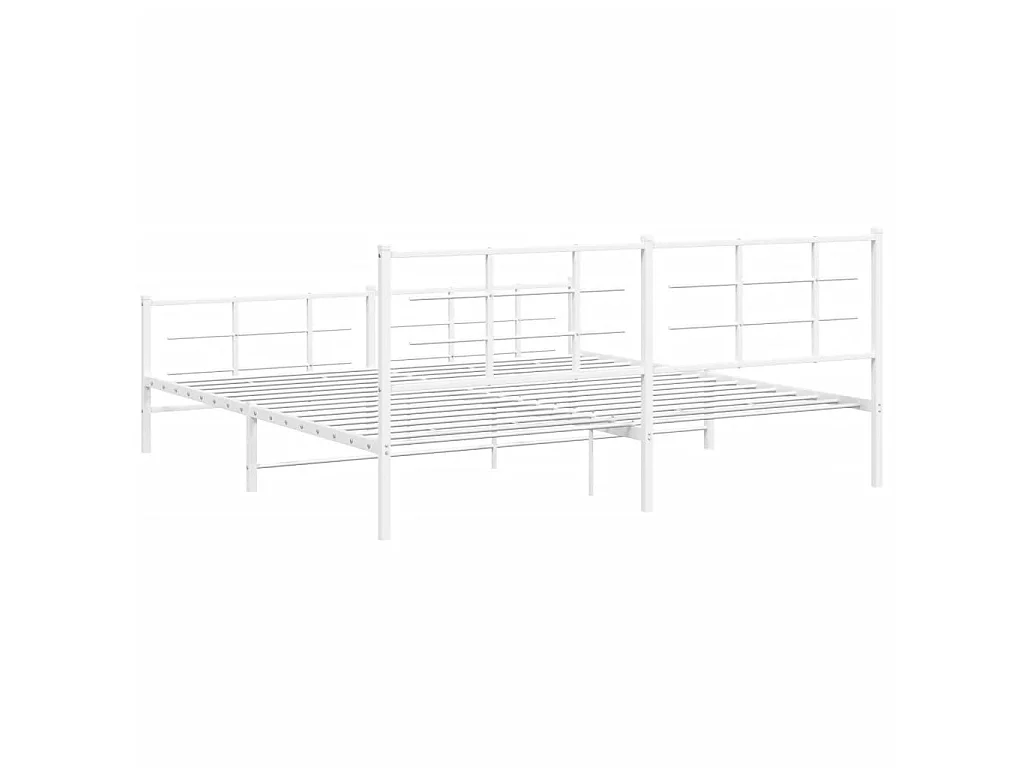 Cadre de lit métal sans matelas et pied de lit blanc 193x203 cm