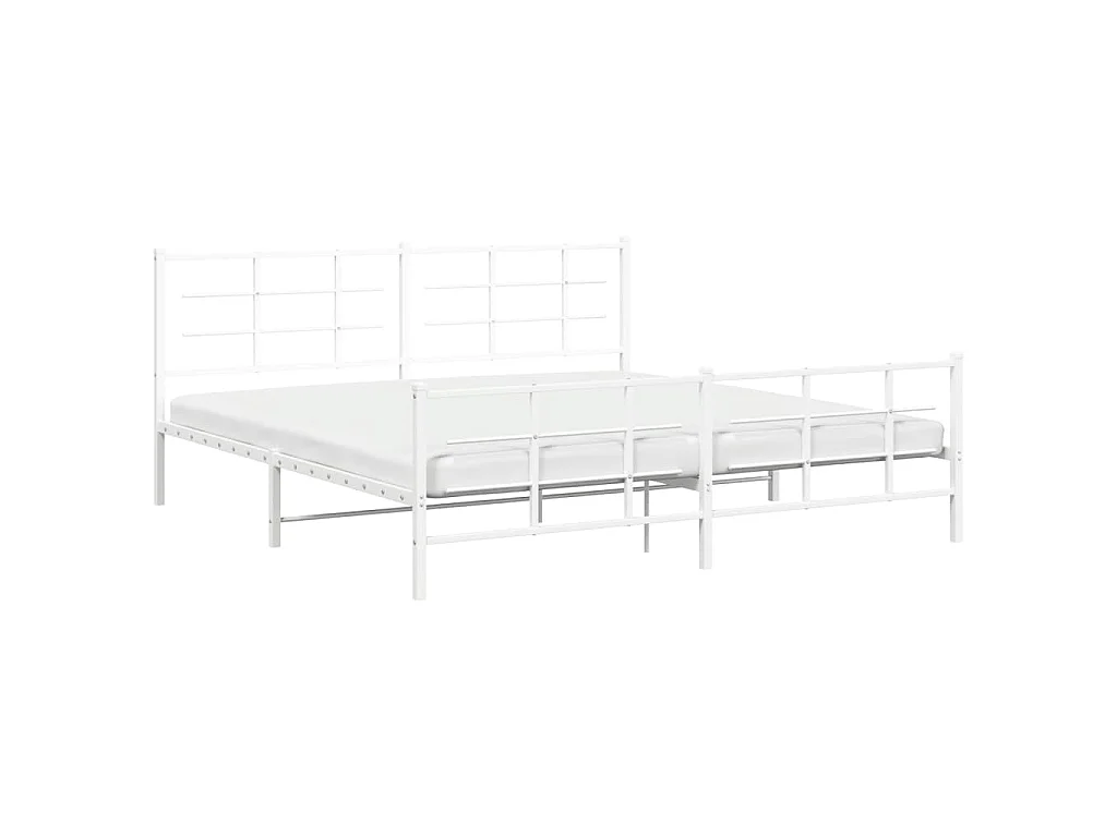 Cadre de lit métal sans matelas et pied de lit blanc 193x203 cm