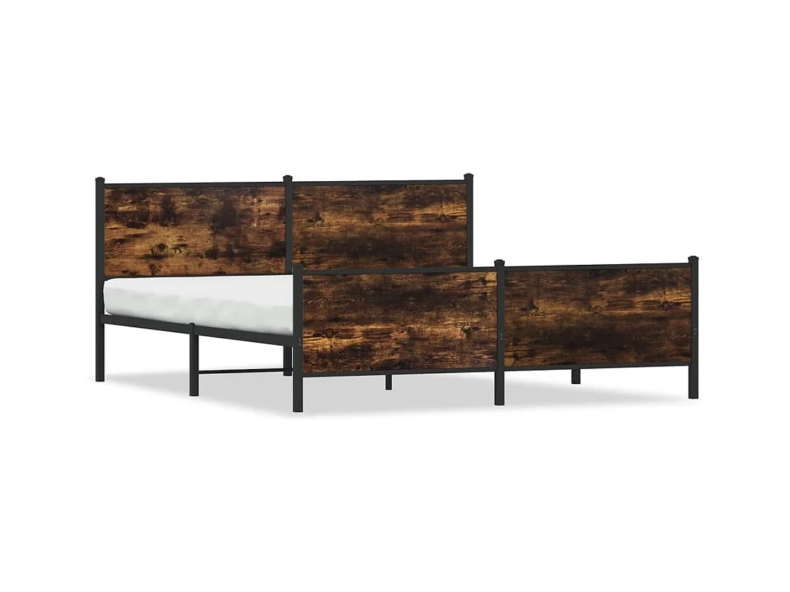 Cadre de lit en métal sans matelas chêne fumé 193x203 cm