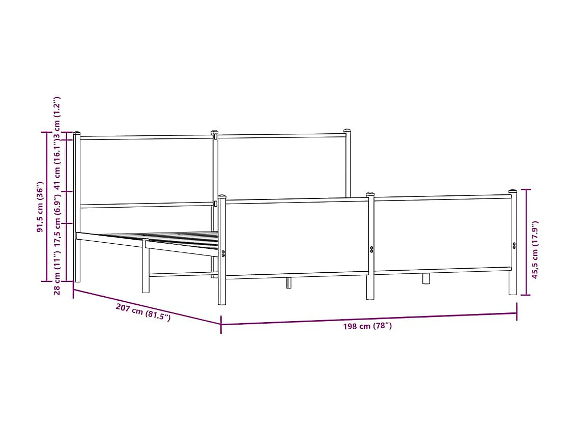 Estructura de cama sin colchón metal roble ahumado 193x203 cm