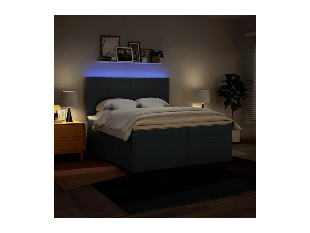 Sommier à lattes de lit avec matelas Bleu 200x200 cm Tissu