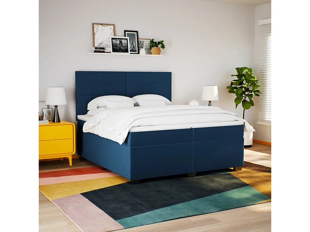Boxspring met matras stof blauw 200x200 cm