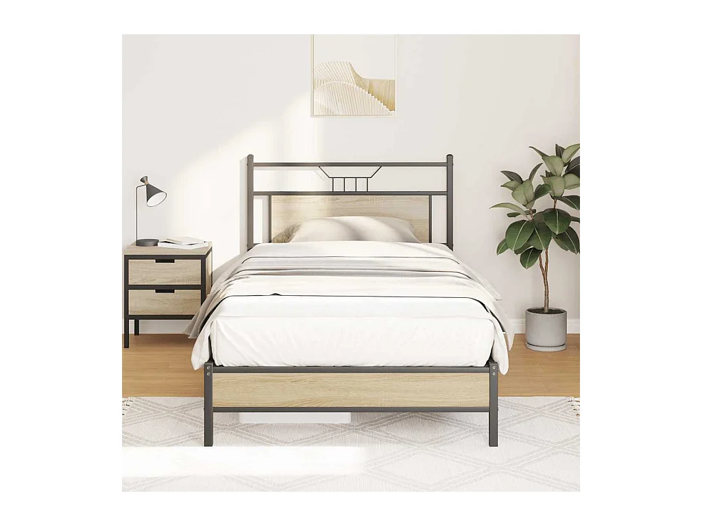 Estructura de cama sin colchón 107x203 cm madera roble Sonoma