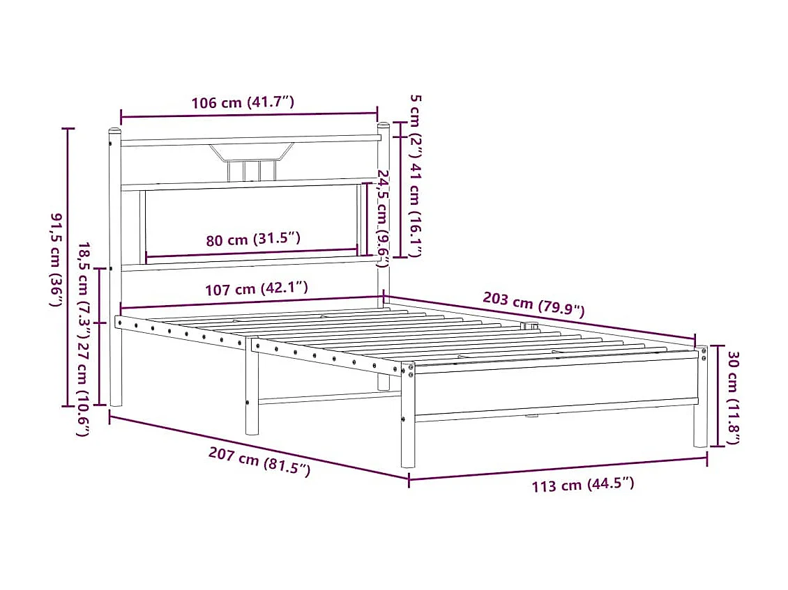 Estructura de cama sin colchón 107x203 cm madera roble Sonoma