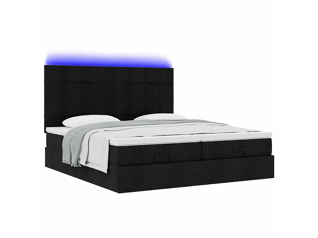 Cadre de lit ottoman avec matelas noir 200x200cm tissu