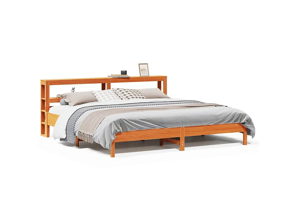 Cama sem colchão 200x200 cm pinho maciço castanho-mel